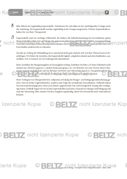 Gruppentherapie: Anleitung zum Essprotokoll