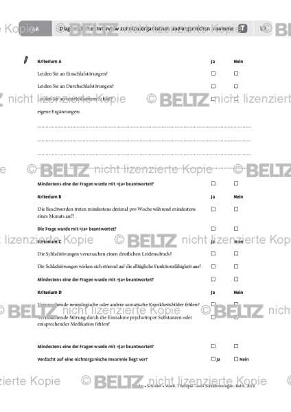 Schlafstörungen: Diagnostisches Interview zur nichtorganischen und organischen Insomnie