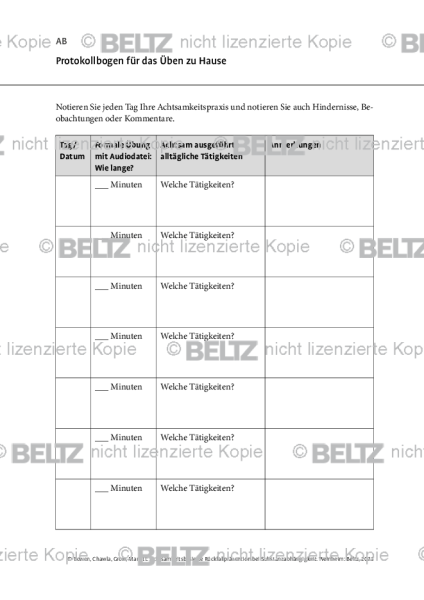 MBRP: Protokollbogen für das Üben zu Hause (Sitzung 2)