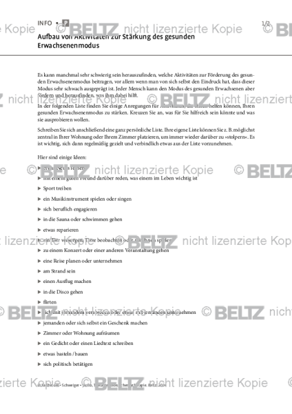 Schematherapie: Aufbau von Aktivitäten zur Stärkung des gesunden Erwachsenenmodus