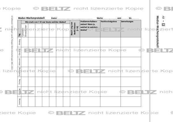 Schematherapie: Modus-Wochenprotokoll