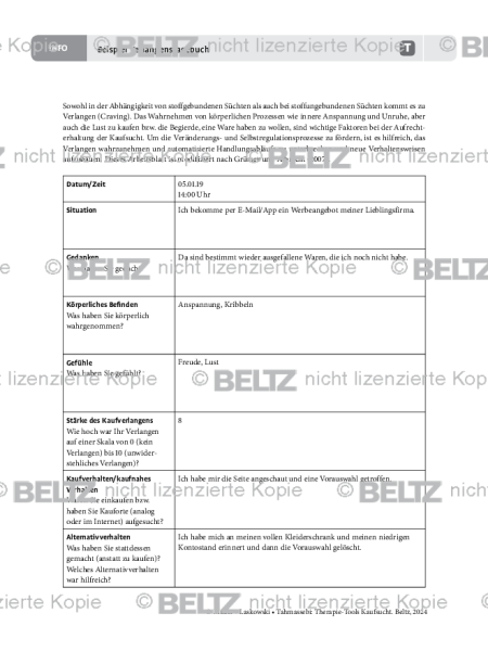 Kaufsucht: Beispiel Verlangenstagebuch – für Therapeutinnen