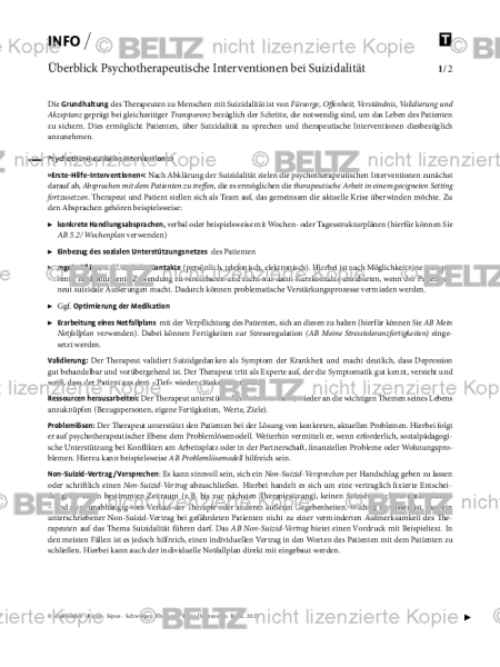 Depression: Überblick Psychotherapeutische Interventionen bei Suizidalität