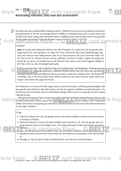 Emotionsregulation (K/J): Rechtzeitig mitteilen, dass man sich zurückzieht