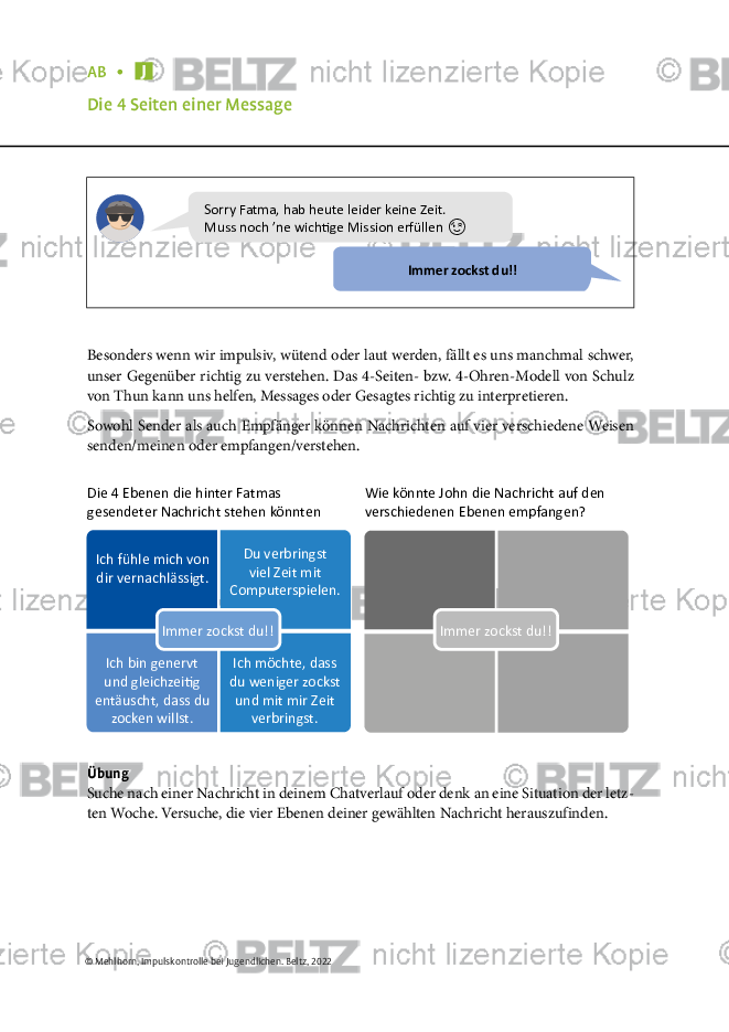4 Seiten Einer Nachricht übungen Mit Lösungen Pdf Impulskontrolle bei Jugendlichen: Die 4 Seiten einer Message
