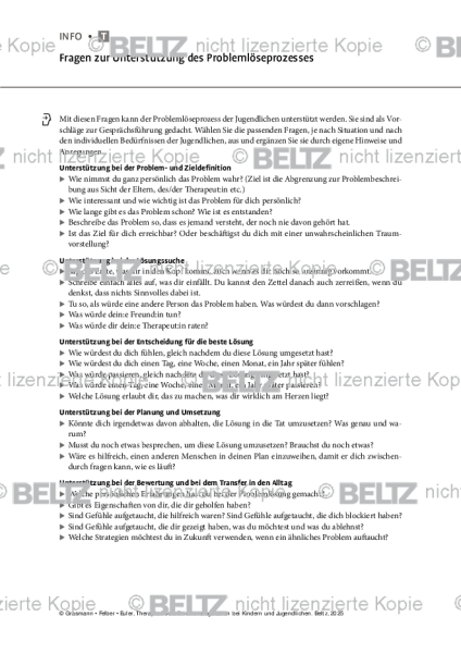 Emotionsregulation (K/J): Fragen zur Unterstützung des Problemlöseprozesses