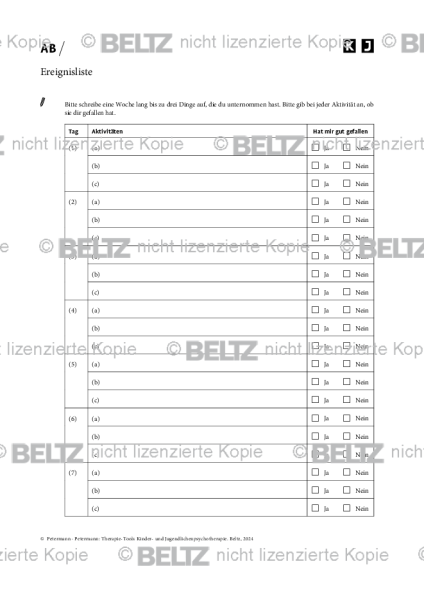 Kinder- und Jugendlichenpsychotherapie: Ereignisliste