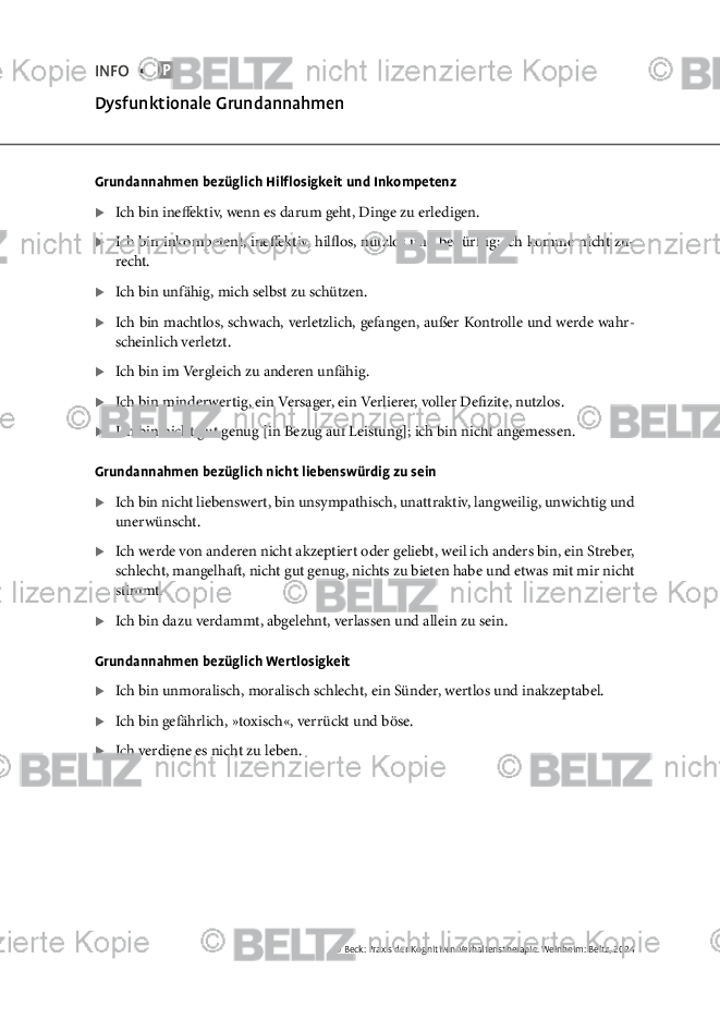 Kognitive Therapie: Dysfunktionale Grundannahmen | Psychotherapie.tools