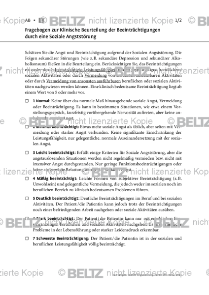 Soziale Angststörung: Fragebogen zur Klinische Beurteilung der Beeinträchtigungen durch eine Soziale