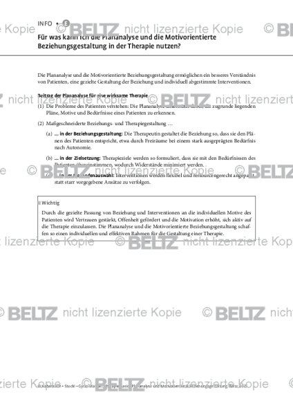 Für was kann ich die Plananalyse und die Motivorientierte Beziehungsgestaltung in der Therapie nutze