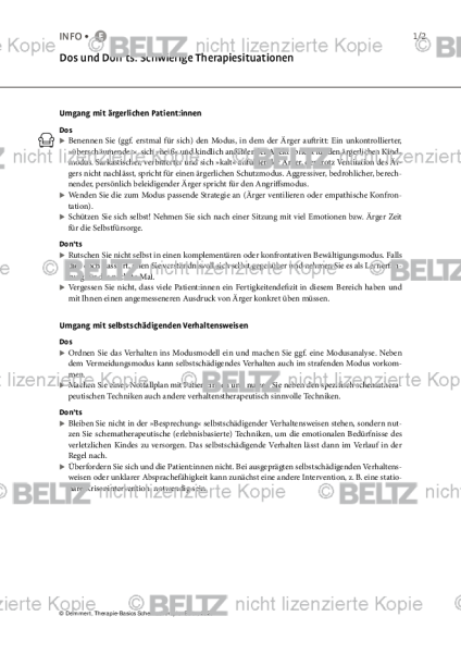 Schematherapie: Dos und Don’ts: Schwierige Therapiesituationen
