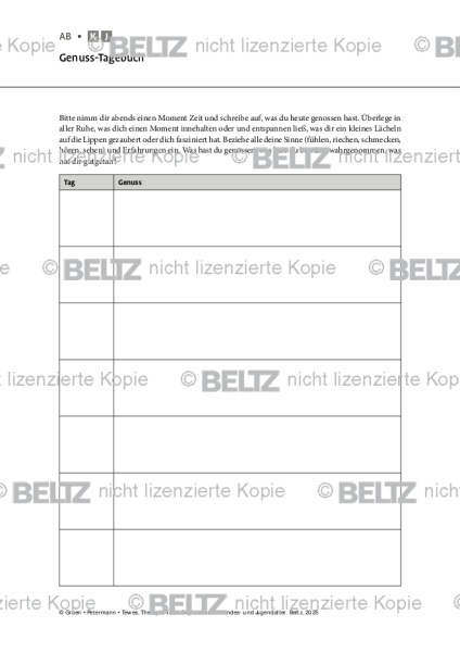 Depression: Genuss-Tagebuch