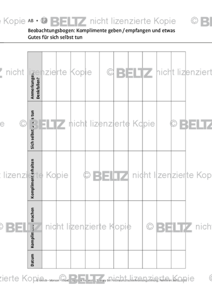 CPT bei PTBS: Beobachtungsbogen: Komplimente und etwas Gutes für sich selbst tun
