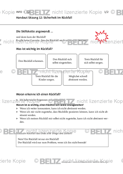 Suchtkranke Eltern: Handout Sitzung 12: Sicherheit im Rückfall