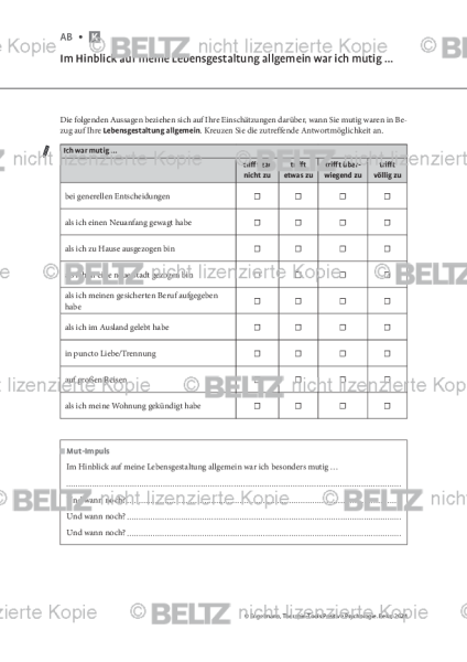 Positive Psychologie: Im Hinblick auf meine Lebensgestaltung allgemein war ich mutig …