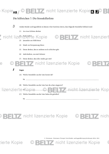 Kinder- und Jugendlichenpsychotherapie: Die hilfreichen 7: Die Stresskillerliste