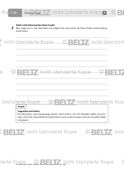Gruppentherapie: Aktivitätenliste