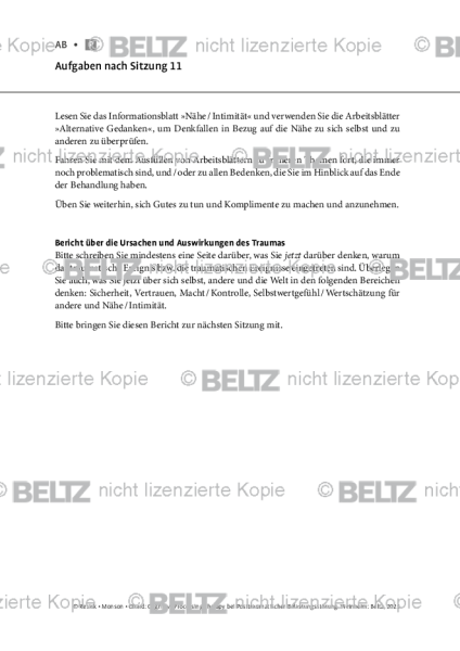CPT bei PTBS: Aufgaben Sitzung 11