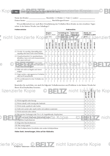 THOP-Tagesprofilbogen für Eltern (ADHS-TAP-Eltern)