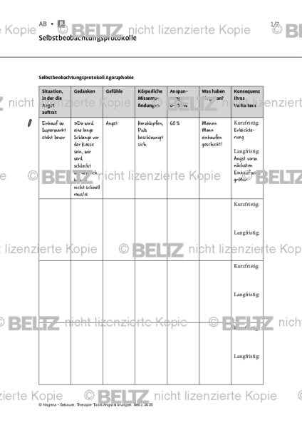 Angststörungen: Selbstbeobachtungsprotokolle