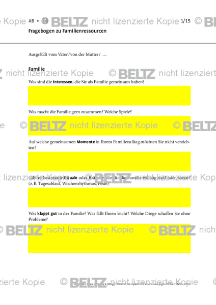 Schematherapie Kinder: Fragebogen zu Familienressourcen
