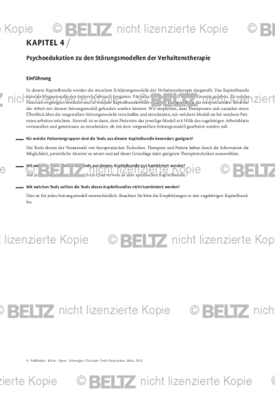 Depression: Einleitung Psychoedukation zu den Störungsmodellen der Verhaltenstherapie