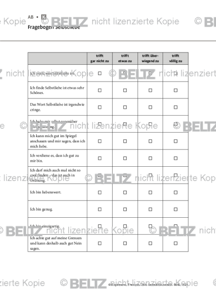 Selbstbewusstsein: Fragebogen Selbstliebe