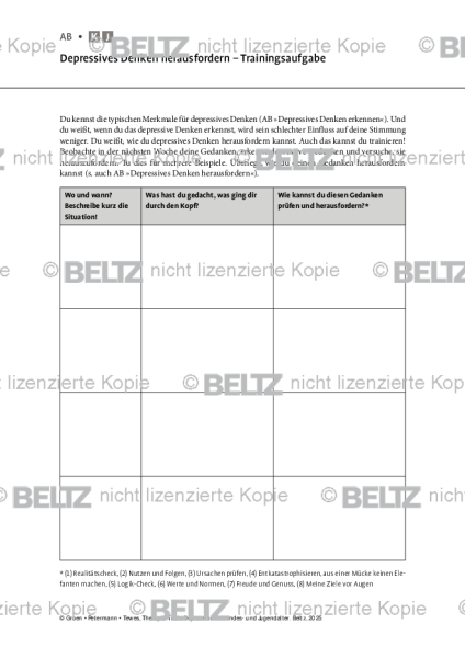 Depression: Depressives Denken herausfordern – Trainingsaufgabe