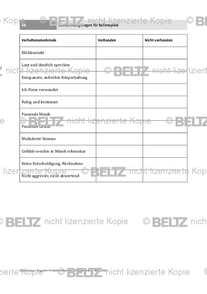 Depression: Beobachtungsbogen für Rollenspiele