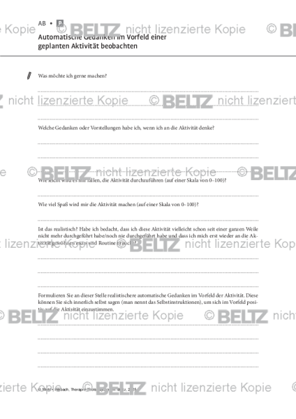 Psychosen: Automatische Gedanken im Vorfeld einer geplanten Aktivität beobachten
