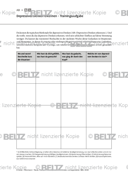 Depression: Depressives Denken erkennen – Trainingsaufgabe