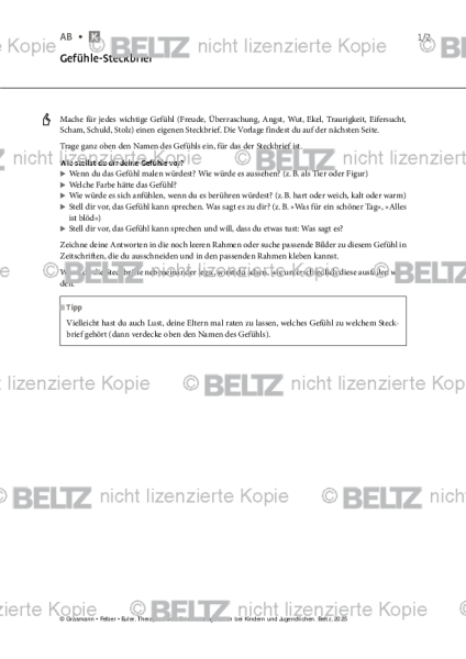 Emotionsregulation (K/J): Gefühle-Steckbrief