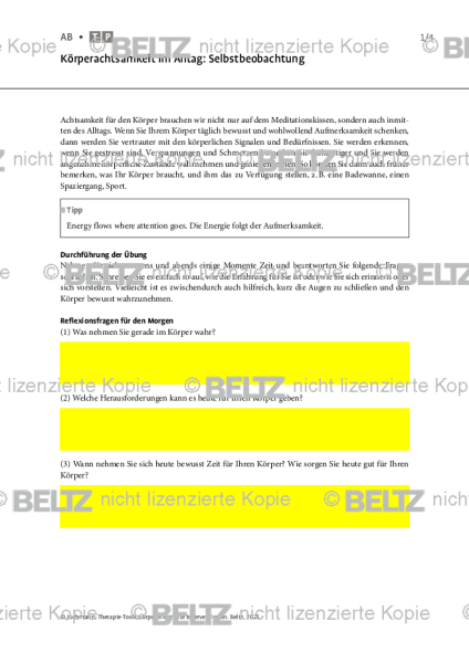 Körperorientierte Interventionen: Körperachtsamkeit im Alltag – Selbstbeobachtung