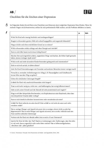 Checkliste für die Zeichen einer Depression | psychotherapie.tools