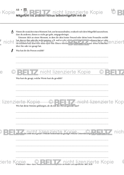 Emotionsregulation (K/J): Mitgefühl mit anderen versus Selbstmitgefühl mit dir