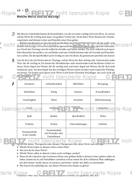 Emotionsregulation (K/J): Welche Werte sind dir wichtig? (Kinder)