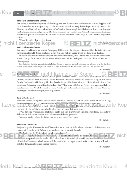 Training mit aufmerksamkeitsgestörten Kindern: Diktattexte