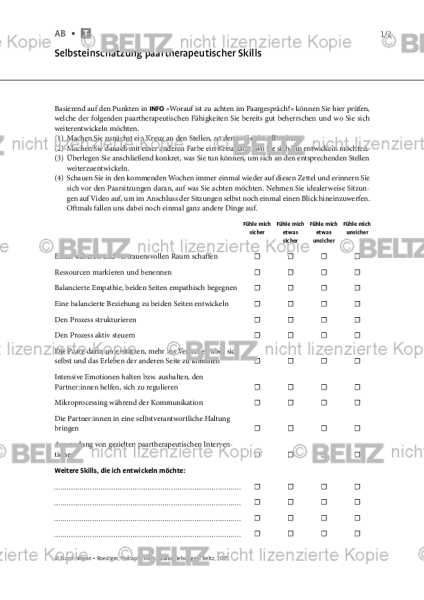 Paarbeziehungen: Selbsteinschätzung paartherapeutischer Skills