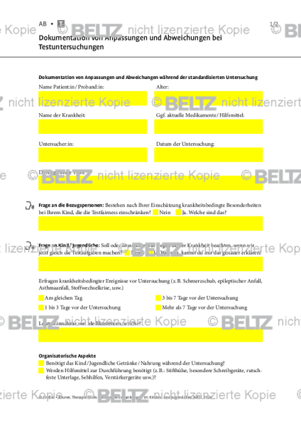 Chronische Erkrankungen: Dokumentation von Anpassungen / Abweichungen bei Testuntersuchungen