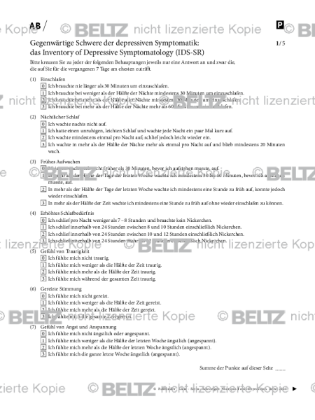 Gegenwärtige Schwere der depressiven Symptomatik: Inventory of Depressive Symptomatology (IDS-SR)