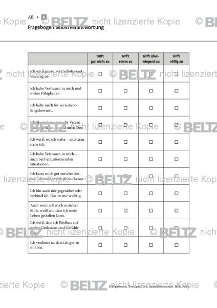 Selbstbewusstsein: Fragebogen Selbstverantwortung