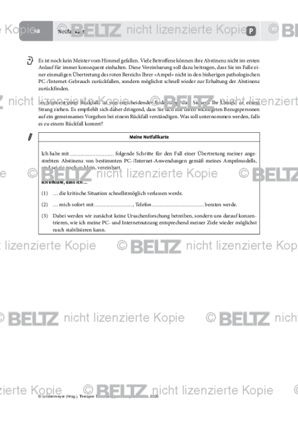 Gruppentherapie: Notfallkarte (Pathologischer PC-/Internet-Gebrauch)