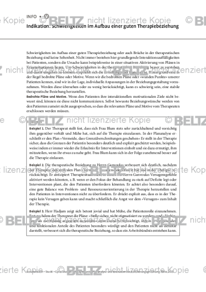Plananalyse: Indikation: Schwierigkeiten im Aufbau einer guten Therapiebeziehung