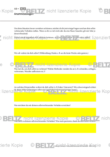 Selbstverletzendes Verhalten: Anamnesebogen