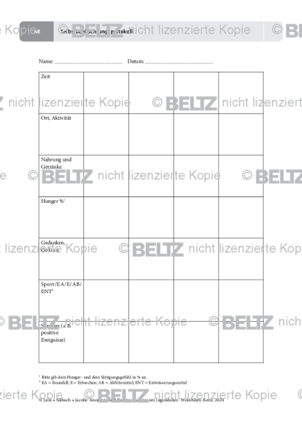 Essstörungen: Selbstbeobachtungsprotokoll