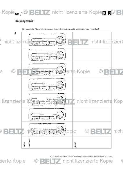 Kinder- und Jugendlichenpsychotherapie: Stresstagebuch