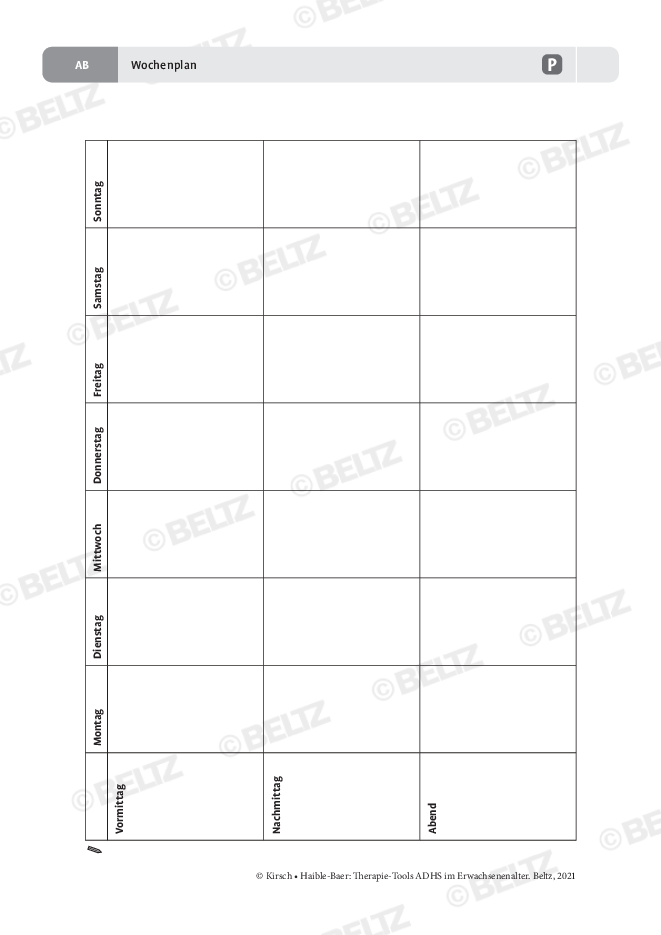 Wochenplan für Erwachsene mit ADHS | psychotherapie.tools