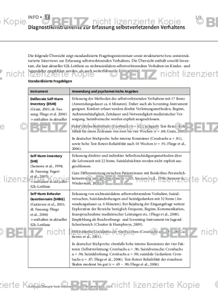 Selbstverletzendes Verhalten: Diagnostikinstrumente zur Erfassung selbstverletzenden Verhaltens