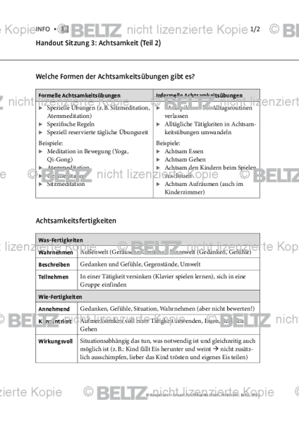 Suchtkranke Eltern: Handout Sitzung 3: Achtsamkeit (Teil 2)