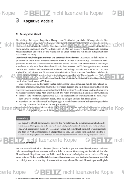 Störungsmodelle: Einleitung Kognitive Modelle